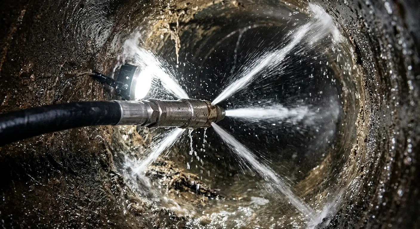 High-pressure hydro jetting nozzle cleaning sewer pipe for Storm Drain Cleaning in Alpena